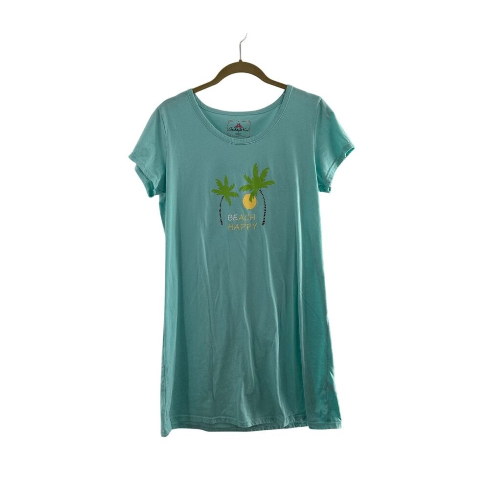 Goodnight Kiss Large Turquoise Beach Happy Graphic‎ Short Sleeve T-Shirt Dress